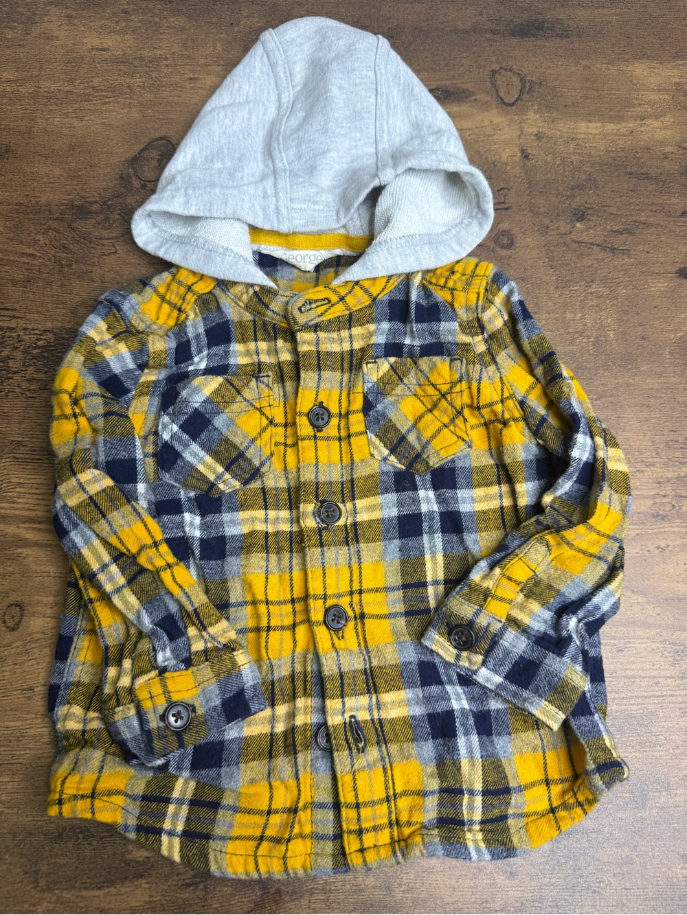 ⭐️5 for $20⭐️ George Yellow Plaid Hooded Button-Up Shirt 18-24M